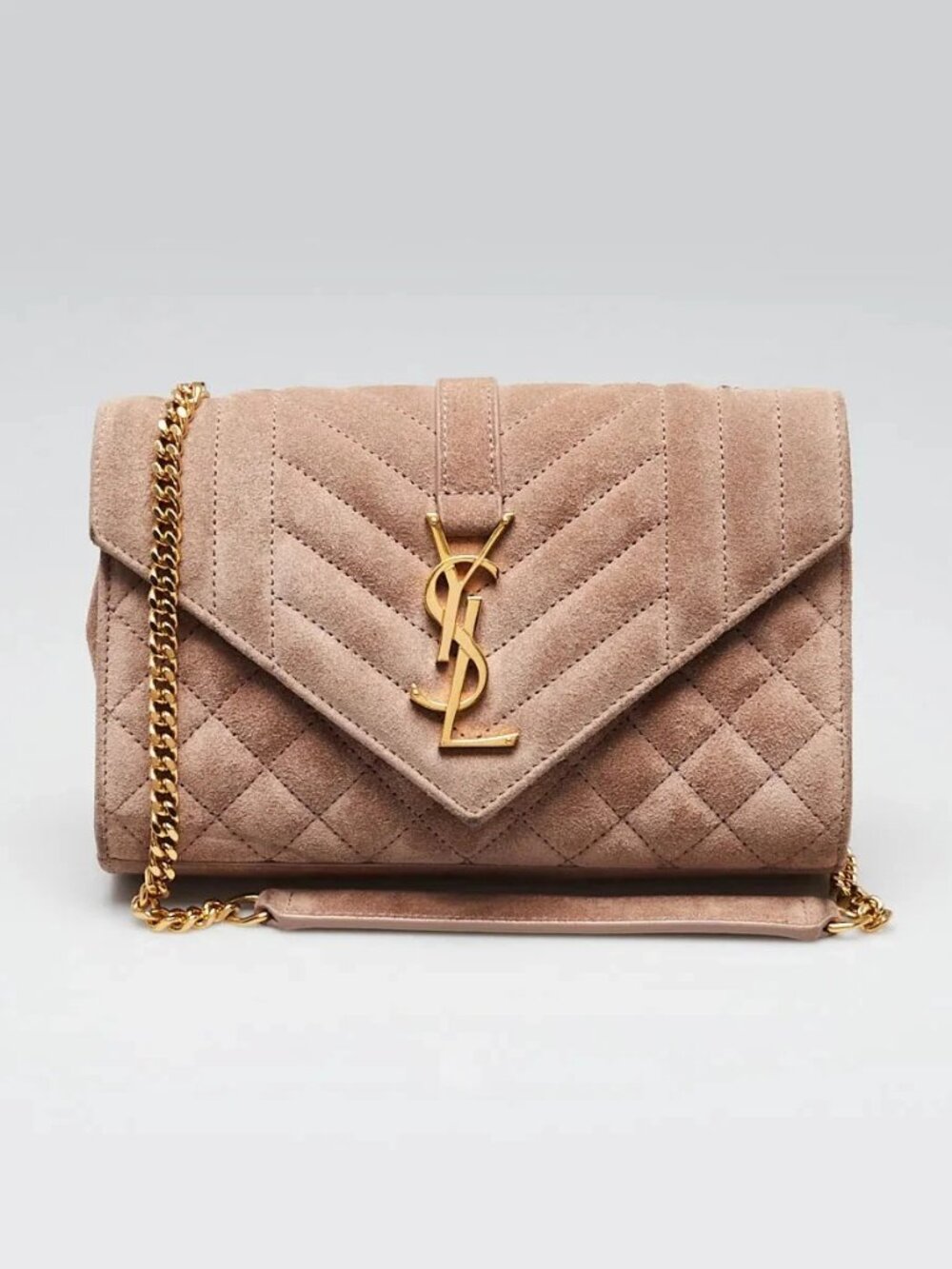 Yves Saint Laurent Taupe Chevron Tri Quilted Suede Envelope Small Crossbody Bag